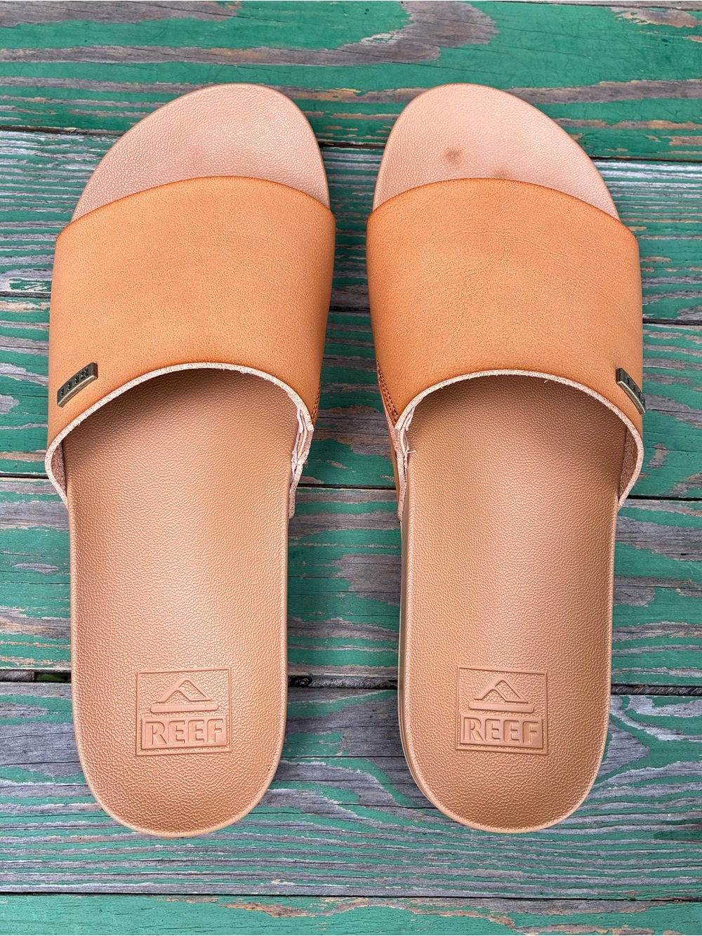 Reef Cushion Scout Saddle Natural Sandals Womens 9 Brown Vegan Leather Slides - Picture 6 of 15